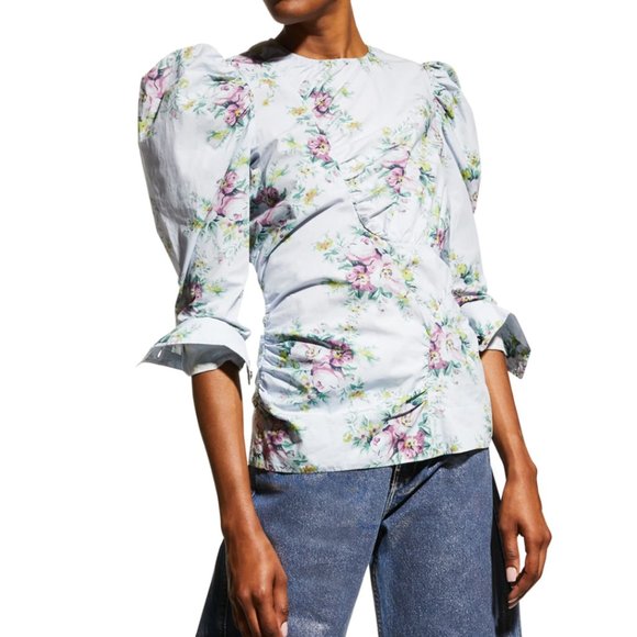 NWT: GANNI | Floral Puff Sleeve Top - Picture 9 of 13